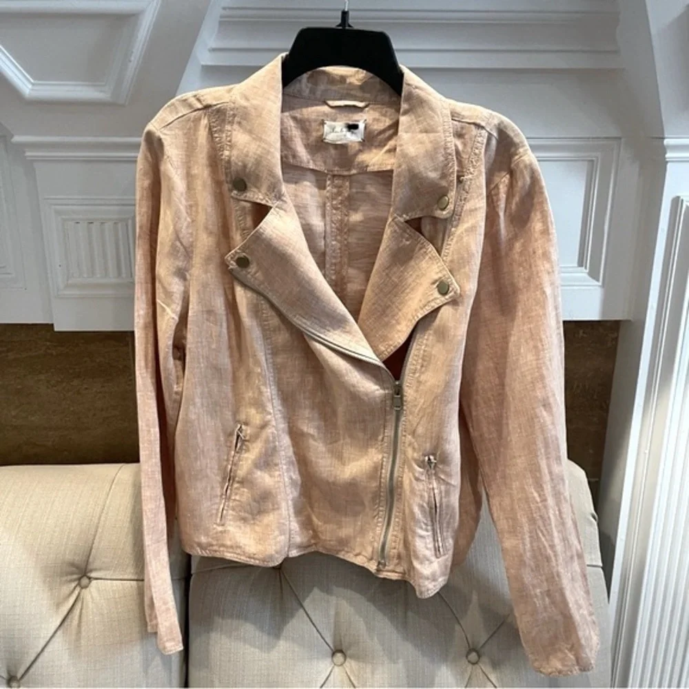 LOU & GREY 100% Linen Moto Jacket Soft Pink Womens Size XL - Picture 2 of 11